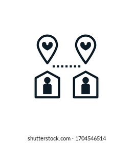 Social distancing, physical distancing, home quarantine, stay home outline icon. Editable stroke. Keep distance in public society people to protect from coronavirus, covid-19 spreading concept.