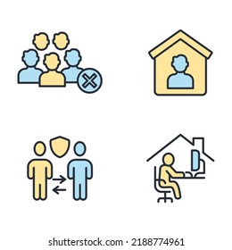 Iconos de distanciamiento social y distanciamiento físico establecidos. Distancia social y distanciamiento físico símbolo de paquete elementos vectores para web infográfica