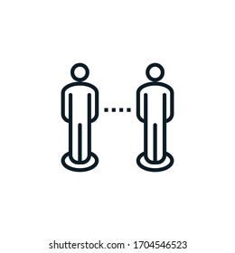 Social distancing, physical distancing outline icon. Vector illustration. Editable stroke. Keep distance in public society people to protect from coronavirus, covid-19 spreading concept.