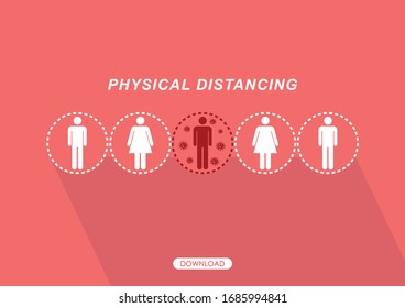 Social Distancing or Physical Distancing. People keeping distance for infection risk and disease prevention Of Corona Virus. Social Distancing Concept. Pink Background