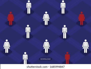 Social Distancing or Physical Distancing. People keeping distance for infection risk and disease prevention Of Corona Virus. Social Distancing Isometric Concept. Dark Blue Background
