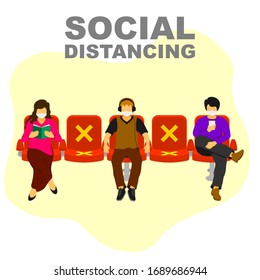 Social distancing or physical distancing, people keeping distance in public facilities reducing contact with each other for prevent virus infection.