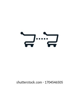 Social distancing, physical distancing, shopping outline icon. Editable stroke. Keep distance in public society people to protect from coronavirus, covid-19 spreading concept.