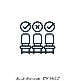 Social Distancing, Physical Distancing Sitting In A Public Chair Outline Icon. Editable Stroke. Keep Distance In Public Society People To Protect From Coronavirus, Covid-19 Spreading Concept.