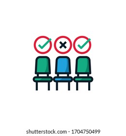 Social distancing, physical distancing sitting in a public chair filled outline icon. Editable stroke. Keep distance in public society people to protect from coronavirus, covid-19 spreading concept.