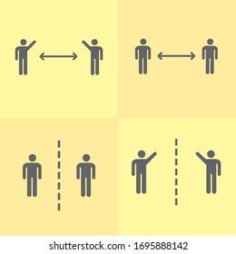 Social distancing pictogram bundle. Two human figures pack standing straight keeping distance from each other. Separation sign stack. Personal space vector. Clear simple message. Sickness prevention.