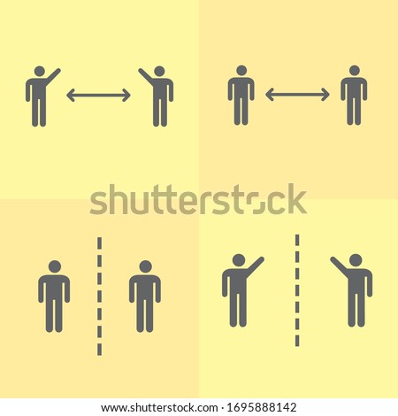 Social distancing pictogram bundle. Two human figures pack standing straight keeping distance from each other. Separation sign stack. Personal space vector. Clear simple message. Sickness prevention.