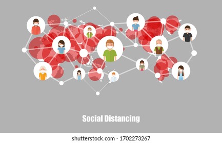 Social Distancing and play social media, People keeping distance for infection risk and disease, wearing a surgical protective Medical mask for prevent virus Covid-19. Health care concept.