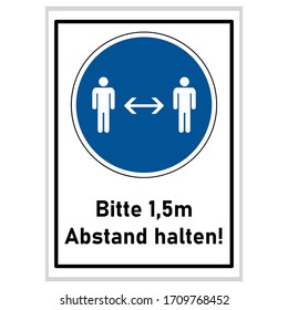Sozialdistanzierung - bitte 1,5 m entfernt halten (deutscher Text) - blaues Zeichen