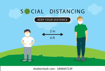 Social distancing. Please Keep Your Distance to people to leave 2 meters between each other.Coronovirus epidemic protective.