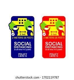 Social distancing. Policy symbol to stop the spread of the corona virus. Can be used for warning labels, information labels and more