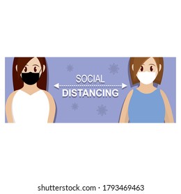 Social distancing poster. Covid-19 protection and prevention - Vector