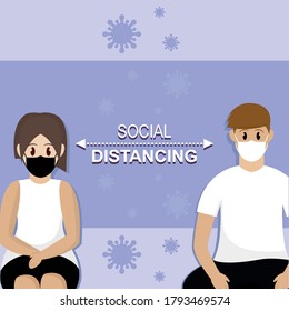 Social distancing poster. Covid-19 protection and prevention - Vector