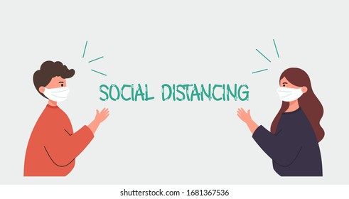 Social distancing poster design for or self protection times and  home awareness social media campaign and coronavirus prevention - Vector illustration.