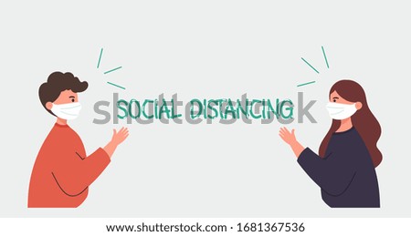 Social distancing poster design for or self protection times and  home awareness social media campaign and coronavirus prevention - Vector illustration.