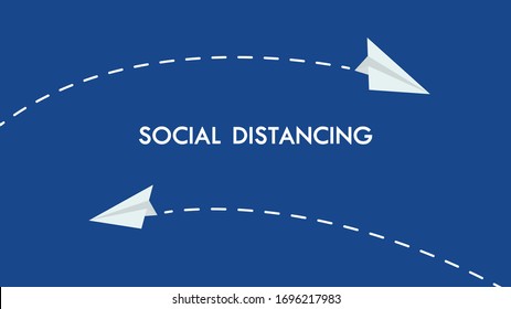 Afiche de distanciamiento social. Vector de plano de papel.
