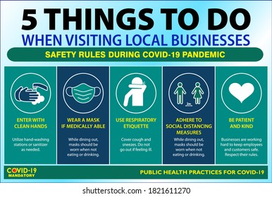 The Social Distancing Poster Or Public Health Practices For Covid-19 Or Health And Safety Protocols Or New Normal Lifestyle Concept. Eps 10 Vector, 