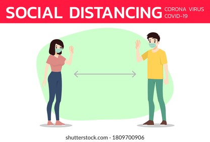 Social distancing to prevent coronavirus or covid-19. The prevention and maintain to wear face mask and safe distance from the other people. Virus protection rule.