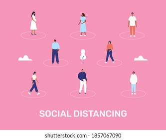 Social distancing. Preventing corona virus. Flat style. Group of people. Vector