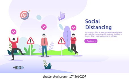 Social distancing prevention concept. protect from COVID-19 coronavirus outbreak spreading. keep 1-2 meter distance space between people. landing page template, banner, social, poster, or print media