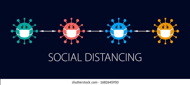 Social distancing prevention with covid 19 virus infection icon concept design background.  Covid-19 coronavirus