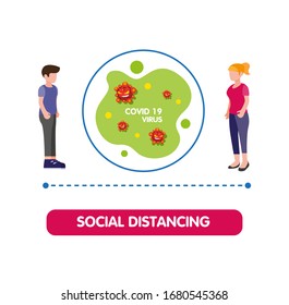 Social distancing to prevention infection disease from corona virus in cartoon flat illustration vector isolated in white background