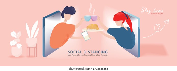 Social distancing prevention use mobile connect family and friends 