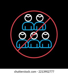 Social distancing prevention virus vector flat icon on black background. No gathering. Keep your distance. Avoid crowds. Coronavirus