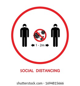 Social distancing to protect from Covid 19. Keep distance sign icon vector illustration. Stop coronavirus influenza pandemic.
