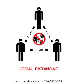 Social distancing to protect from Covid 19. Keep distance sign icon vector illustration. Stop coronavirus influenza pandemic.
