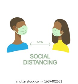 Social distancing to protect from COVID-19 coronavirus outbreak spreading concept. Keep the 1-2 meter distance. Conceptual vector illustration.