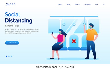 Social distancing protect landing page. protection infection website illustration flat vector template