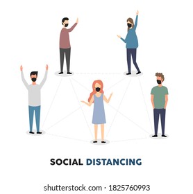 Social distancing, social distancing in public, people practice social distancing or keep a distance to protect from the concept of the spread of the COVID-19 outbreak, avoiding social contact. Vector