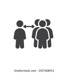 Distanciamiento social en un icono vectorial de lugar público. signo plano relleno para concepto móvil y diseño web. Mantener el icono de glifo a distancia segura. Símbolo, ilustración del logotipo. Gráficos vectoriales
