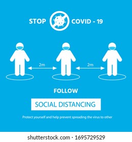 Social distancing in public  to prevent the spread of the corona virus.  Mans and woman keep distance. Covid-19 virus in air. Quarantine measures.