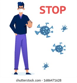 Social Distancing Quarantine, people surrounded by viruses. Social Distancing keeping distance for infection risk and disease. Coronavirus outbreak vector concept. Covid-19 virus in air. Staying home.