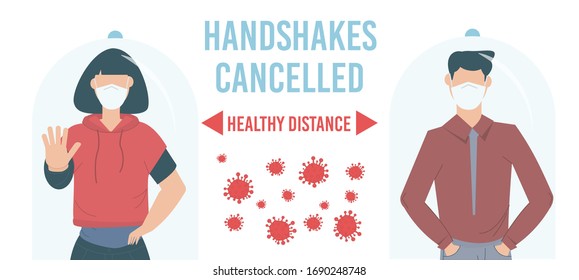 Social Distancing Quarantine, people surrounded by viruses. Social Distancing keeping distance for infection risk and disease. Coronavirus outbreak vector concept. Covid-19 virus in air. Staying home.