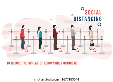 Social Distancing queue people during Epidemic Ncov 2019 Coronavirus outbreak vector illustration