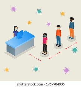 Social Distancing Queue Vector Isometric Illustration