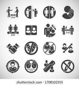 Social distancing related icons set on background for graphic and web design. Creative illustration concept symbol for web or mobile app.