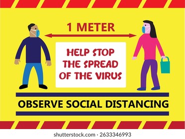 Lembrete de distanciamento social para evitar a propagação de qualquer vírus como a Covid 19. Clip-art editável.