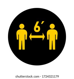 Social Distancing Round Keep a Safe Distance of 6 Feet Sticker Badge Icon. Vector Image.