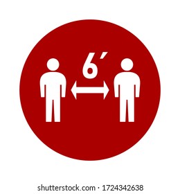 Social Distancing Round Keep a Safe Distance of 6 Feet Sticker Badge Icon. Vector Image.