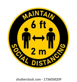Redonda de distanciamiento social Mantener una distancia segura de 6 pies o 6 pies 2 m o 2 metros icono de instrucción de marca de marcado. Imagen vectorial.