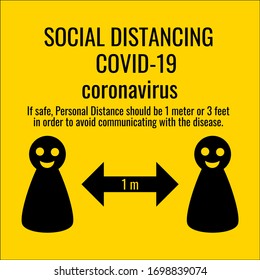 Social distancing, the safe social distance from covid-19 coronavirus is 1 meter or 3 feet. Design for stickers, warning sign and more.Vector illustration.
