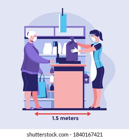 Social distancing safe grocery shopping during coronavirus covid-19 prevention Vector Illustration concept