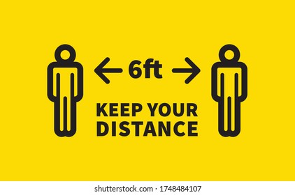 Social Distancing Safety Measure Sign. Keep Your Distance 6 Feet Away. Person Standing Vector Icon.