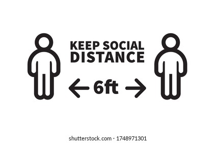 Social Distancing Safety Measure Sign. Keep Your Distance 6 Feet Away. Person Standing Vector Icon.