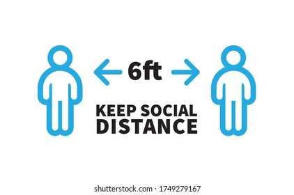 Social Distancing Safety Measure Sign. Keep Your Distance 6 Feet Away. Person Standing Vector Icon.