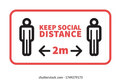 Social distancing safety measure sign. Keep your distance 2 meters away. Person standing vector icon.
